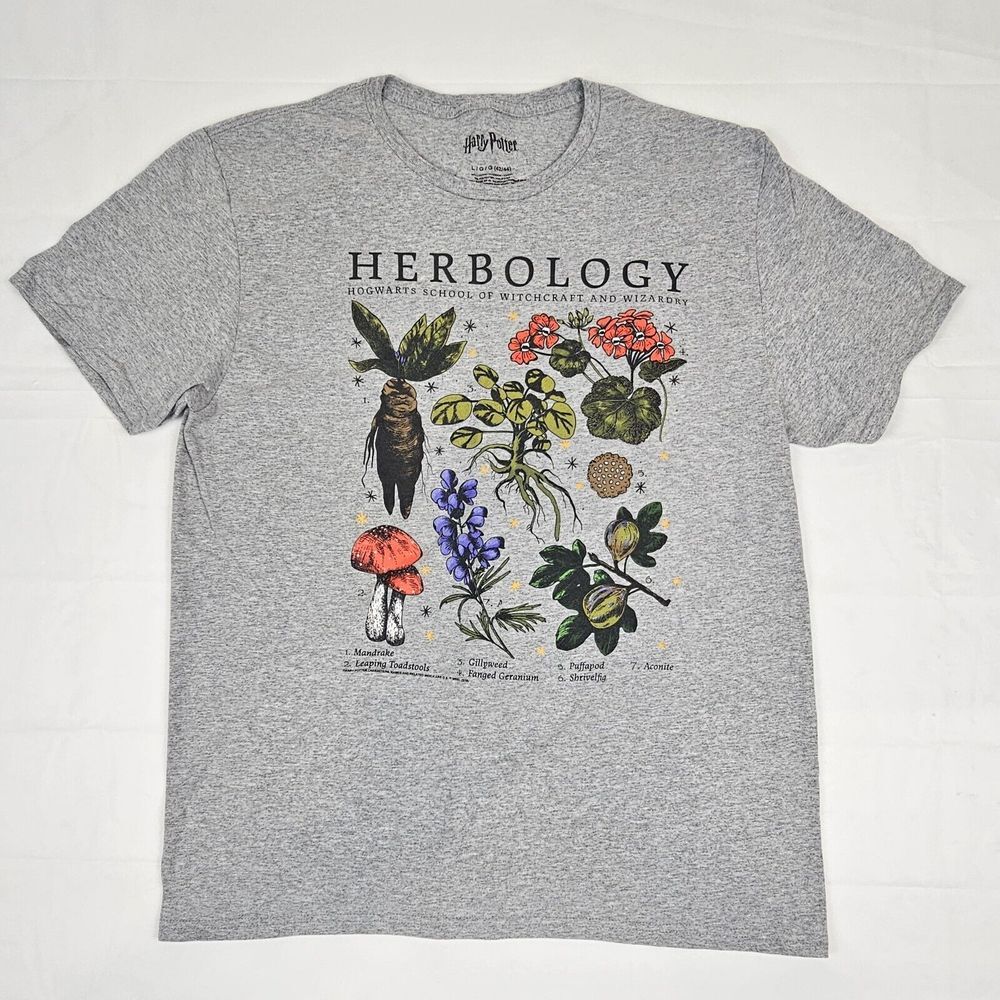 Harry Potter T-Shirt Mens XL. Herbology Hogwarts Mandrake Grey Tee‎ Short Sleeve